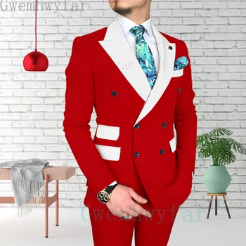 Gwenhwyfar Высококачественный Новый мужской деловой двубортный однотонный костюм, пальто / Мужской Приталенный Свадебный комплект из 2 предметов, блейзеры, куртка, брюки