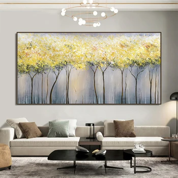 100% Ручная работа, картина маслом по желтому дереву, большой размер, 3D текстура, абстрактный пейзаж, настенное искусство, холст, живопись для современного домашнего декора