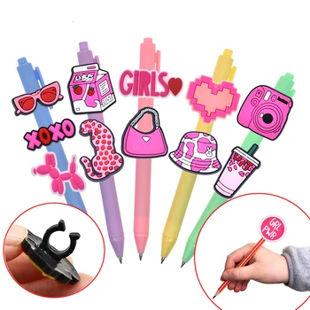 1ШТ розовые подвески для девочек, карандашные топперы, колпачок для карандашей из ПВХ, чехол для ручки, держатель для карандашей розового цвета, подарок для студентов, канцелярские принадлежности для детей