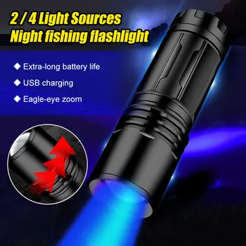 2/4 Цвета, светодиодный прожектор для рыбалки, USB Перезаряжаемые уличные ручные прожекторы, Охота, катание на лодках, кемпинг, фонарик с кронштейном