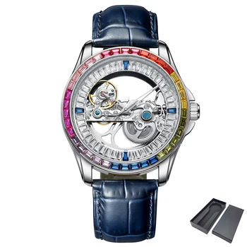 2023 Мужские часы, лучший бренд, роскошные мужские часы, выдолбленные автоматические механические часы, Цветные бриллианты, модные мужские часы Montre Homme