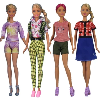 4 компл./лот, модная повседневная одежда для Барби, топ и брюки, топ и шорты, платье, кукольная одежда и аксессуары, игрушка для маленькой девочки