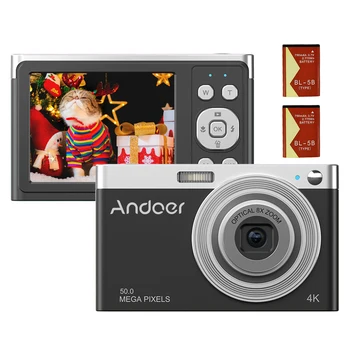 Andoer Цифровая Камера 4K Видеокамера 50 Мп 2,88-Дюймовый IPS-Экран С Автофокусом и 16-Кратным Зумом, Встроенная Вспышка с Батарейками для Детей