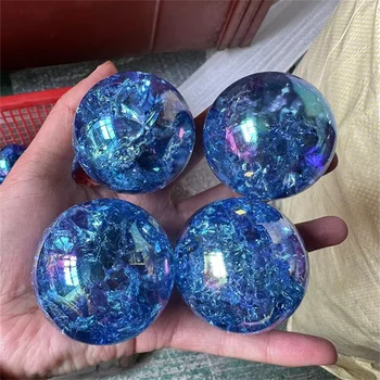 Aura Blue Crack Ball Кристалл кварца Драгоценные Камни Сфера Исцеления Рейки Декор Подарок для рукоделия