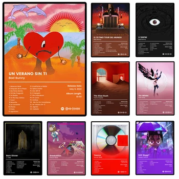 Bad Bunny Kanye Западная Европа и Соединенные Штаты Популярный хип-хоп рэпер Звезда музыкального альбома Постер Обложка Детали домашнего декора Z676