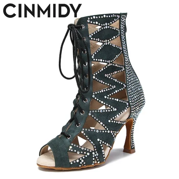 CINMIDY/ Новые Танцевальные ботинки, Женские туфли для латиноамериканских танцев с высоким берцем, Сексуальные туфли для бальных танцев, Женские босоножки, Вечерние туфли на высоком каблуке