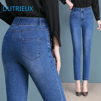 DUTRIEUX 2023, новые джинсы с высокой талией, повседневные облегающие модные универсальные женские джинсы высокого качества