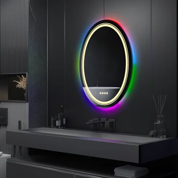 LUVODI RGB Зеркало для Ванной Комнаты с Подсветкой Smart Oval LED Dimmable Противотуманное Зеркало Для Душа с Сенсорным Экраном