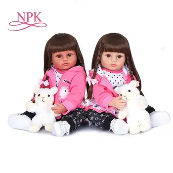 NPK 55 см длинные волосы подарок для девочек мягкая силиконовая виниловая кукла для новорожденных гибкая сорочка двух цветов кожа детское розовое пальто