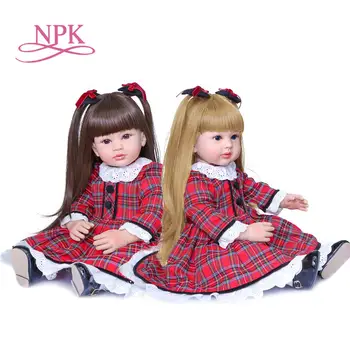 NPK 60 СМ девочка кукла возрожденный малыш кукла с длинными каштановыми волосами коллекционная игрушка кукла Рождественский Подарок высококачественная кукла