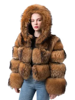 QIUCHEN PJ20018, новое поступление, женское пальто, зимняя шуба из натурального енота, пушистый наряд из натурального меха, куртка с капюшоном, шуба из лисьего меха
