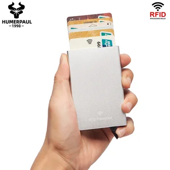 RFID-Блокирующий Всплывающий держатель для карт, Металлический Минималистичный держатель кредитной карты, Деловой Тонкий чехол для банковских карт, Кошелек для мужчин