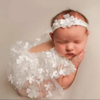 Roadfisher Реквизит для фотосъемки новорожденных Для маленьких девочек Детская юбка Кружевное сетчатое платье принцессы Одежда в цветочек Повязка на голову для студии фотосессии