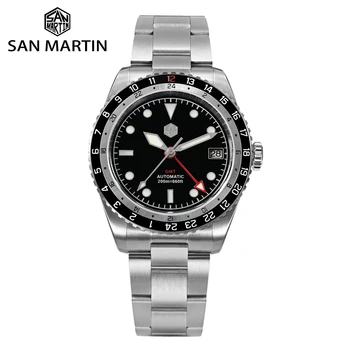 San Martin Design GMT Мужские Часы 38 мм Мировой Таймер Водонепроницаемые Автоматические Механические Наручные Часы NH34 20Bar Сапфировое Стекло SN0112