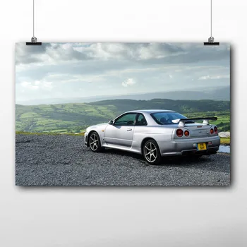 Skyline GT R Серебристый, вид сбоку, плакаты со спортивными автомобилями, отпечатки на холсте, настенная живопись в рамке для декора комнаты