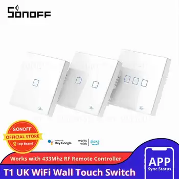 Sonoff T1 Smart WiFi RF / APP / Настенный выключатель света с сенсорным управлением 1 /2 /3 Британский панельный сенсорный выключатель света Gang 86 типа Умный дом