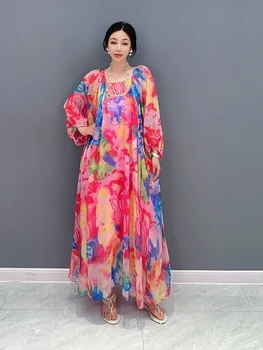 SuperAen 2023, Летнее новое Корейское модное шифоновое платье, женское платье Макси с объемным принтом трапециевидной формы