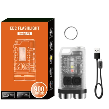 ZK30 Mini Перезаряжаемый светодиодный брелок V3, Портативный фонарик, Рабочий фонарь Type-C, фонарик с магнитом, УФ-карманный фонарь для кемпинга