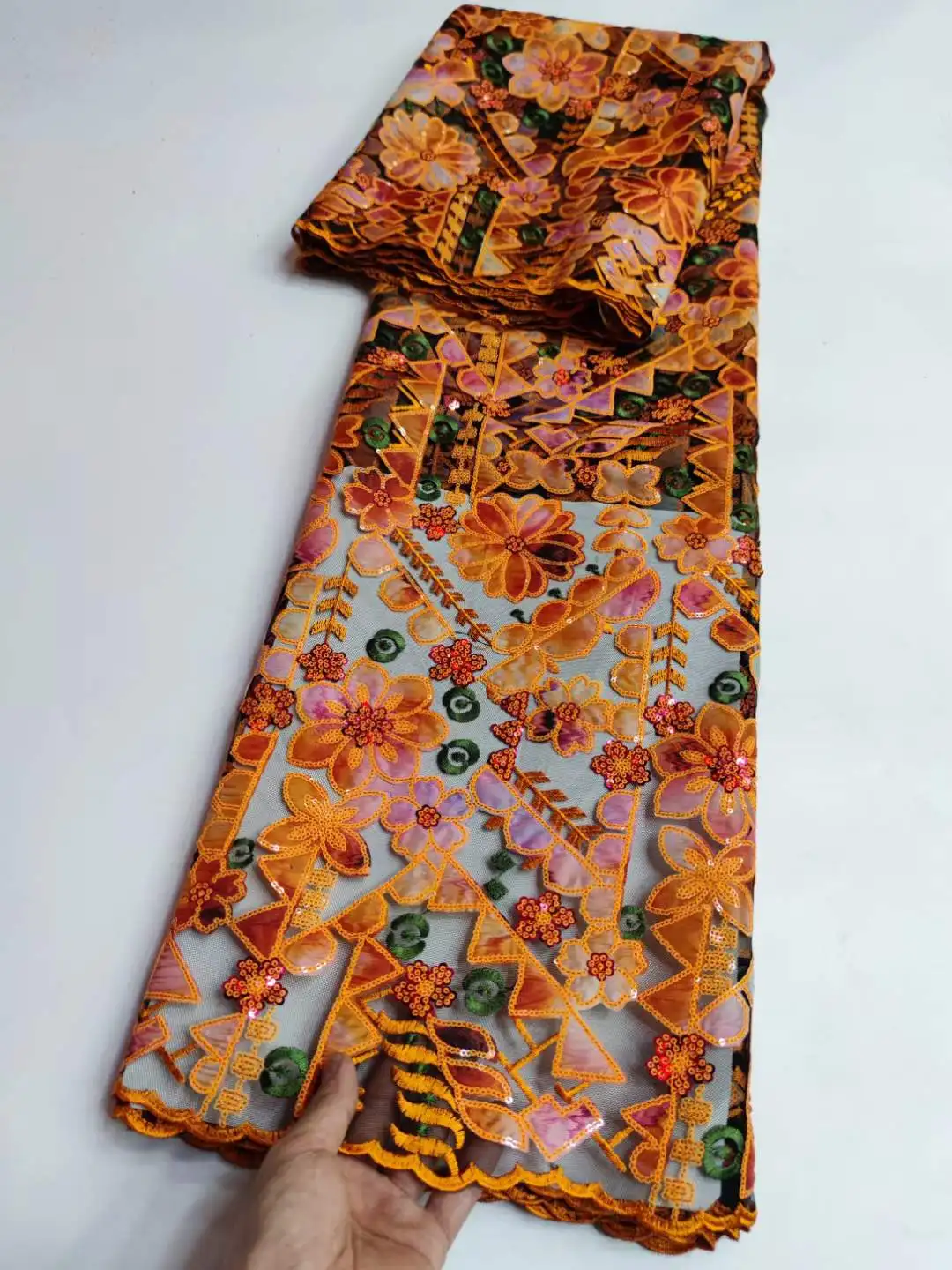 Стильная розовая африканская кружевная ткань 2023, высококачественное платье из французской кружевной ткани, нигерийская кружевная ткань с 3D блестками, материал 5 ярдов