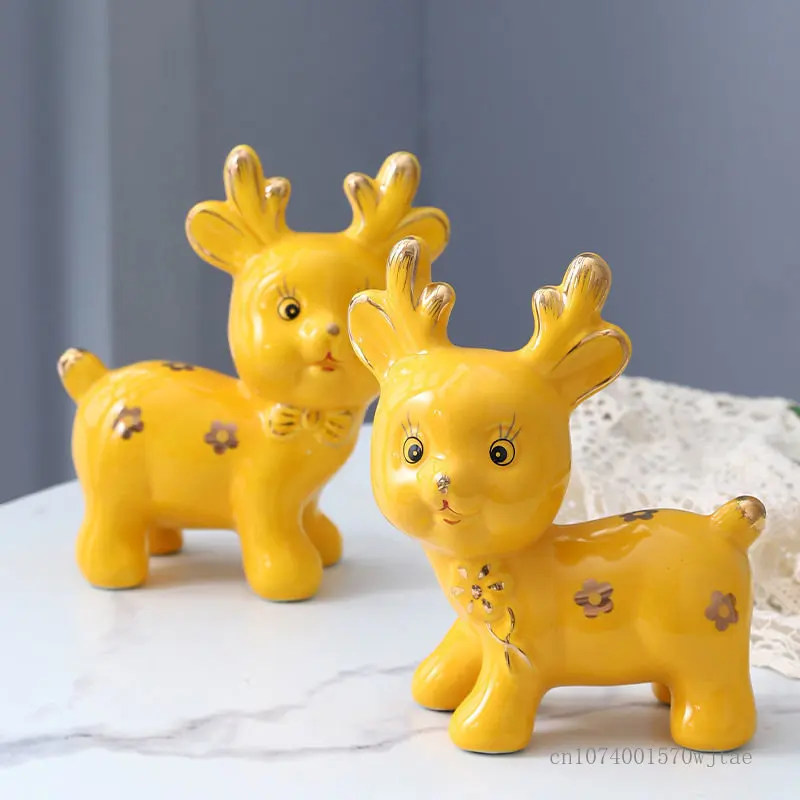 Креативная современная керамическая скульптура Lucky A Pair of Deer, украшение дома, гостиной, винного шкафа, статуэтки для декора свадебных подарков