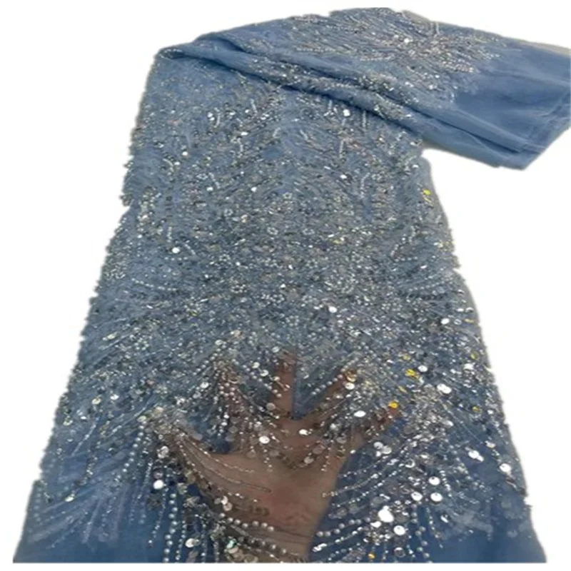 Африканский Жених Кружевная ткань с пайетками высокого качества 2022 Вышивка пайетками Французский тюль Кружевное Нигерийское свадебное платье FZ195