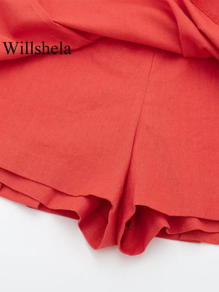 Willshela Женские Модные Красные Однотонные Плиссированные Юбки на молнии сбоку, шорты, винтажные женские шорты с высокой талией, шикарные Женские шорты