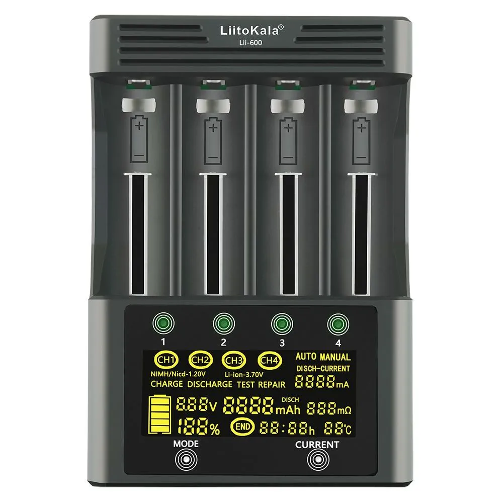 LiitoKala Lii-600 Зарядное Устройство для Литий-ионных аккумуляторов 3,7 В и NiMH 1,2 В Подходит для 18650 26650 21700 26700 18500 AA AAA 12V 5A