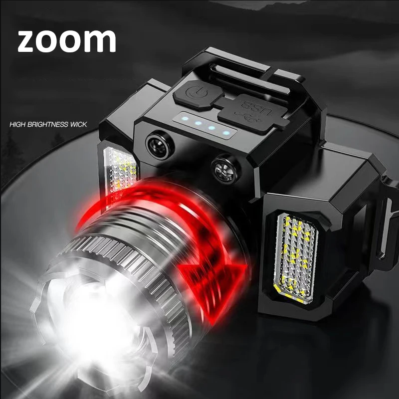 Перезаряжаемая фара ZK20 2000 мАч, супер яркий фонарь, индукционная светодиодная фара T51, водонепроницаемый блок питания для кемпинга, мигающий