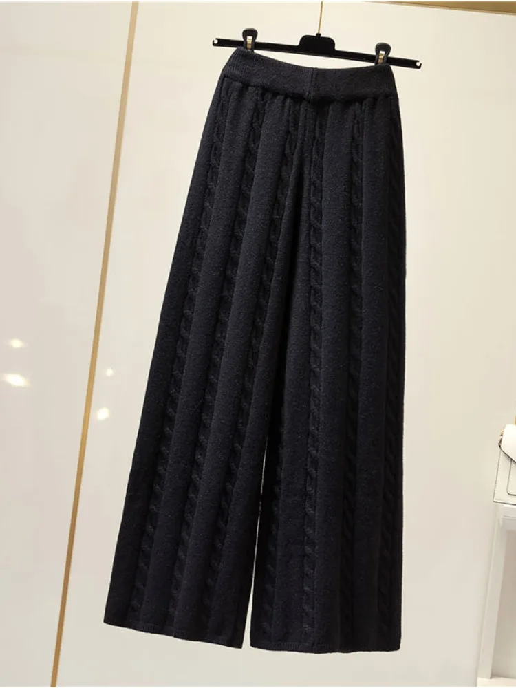 Осенне-зимние трикотажные комплекты из двух предметов, женская одежда, Офисные женские Элегантные свитера с квадратным воротником и комплекты широких брюк Twist 2022