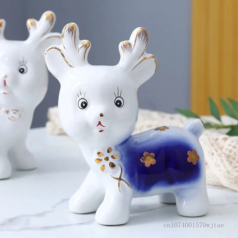 Креативная современная керамическая скульптура Lucky A Pair of Deer, украшение дома, гостиной, винного шкафа, статуэтки для декора свадебных подарков