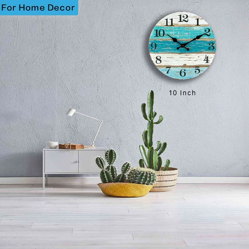 Настенные часы-Синие настенные часы в пляжной тематике, бесшумные, без тиканья, на батарейках, для дома, кухни, гостиной, офиса 10 дюймов