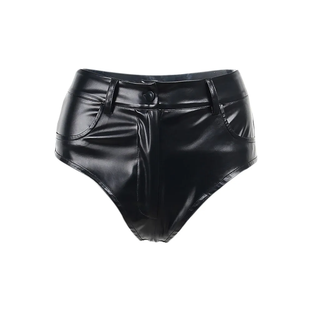 Мини-шорты Echoine с высокой талией из искусственной кожи, сексуальные облегающие короткие брюки для женщин, уличная клубная одежда, лето 2023, черные шорты