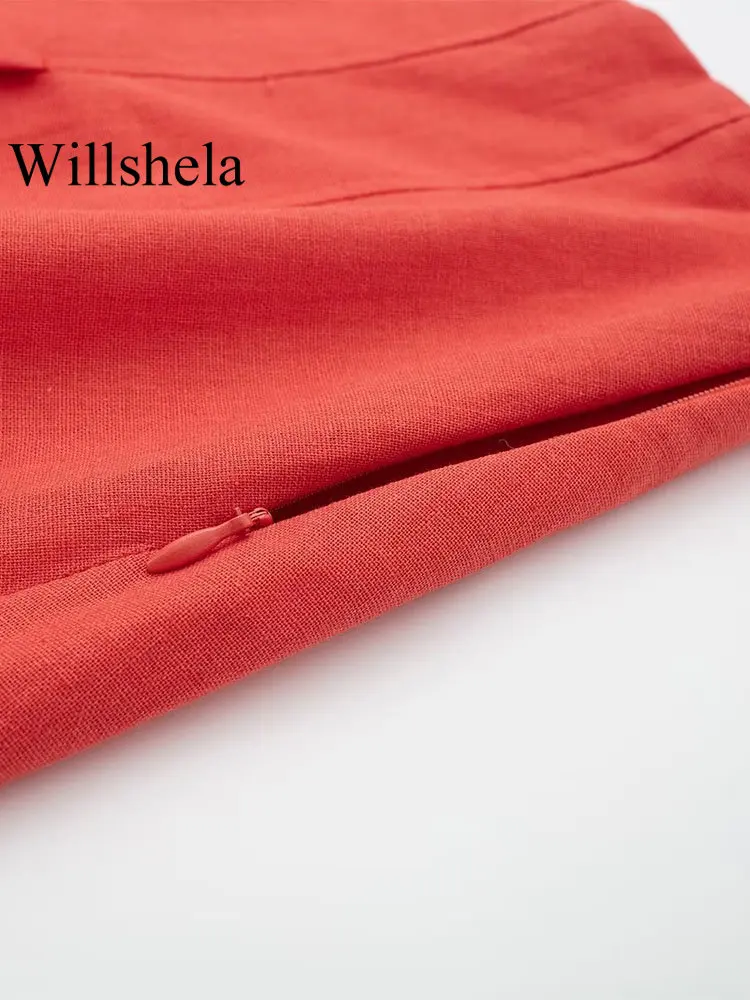 Willshela Женские Модные Красные Однотонные Плиссированные Юбки на молнии сбоку, шорты, винтажные женские шорты с высокой талией, шикарные Женские шорты