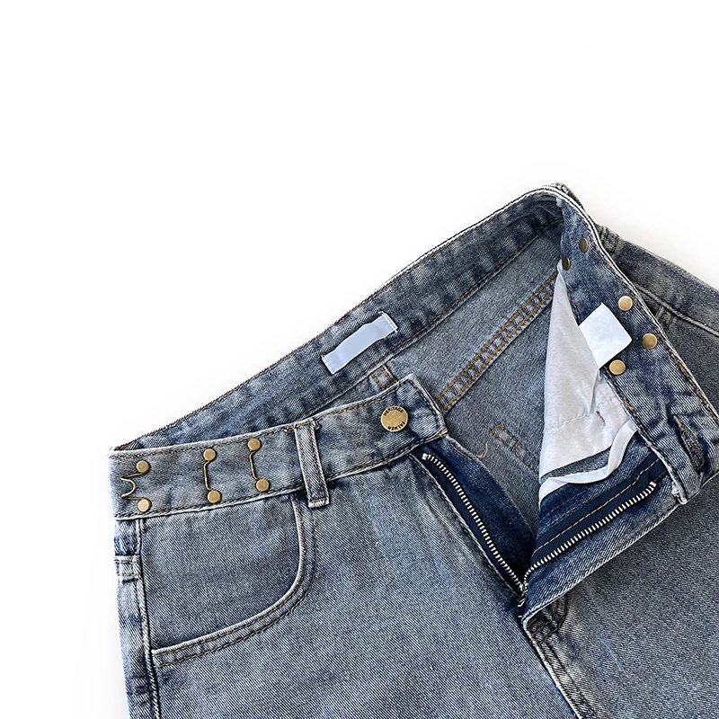 Выстиранные в корейском стиле джинсовые шорты на пуговицах с регулируемой талией, с высокой талией, свободные, широкие