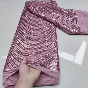 Африканская кружевная ткань 2023, новейшая розовая индийская ткань сари, высококачественный тюль, кружевная ткань с 3D блестками для свадебного платья YYZ8