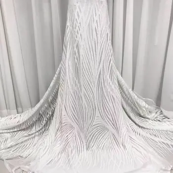 Африканская кружевная ткань 2023 новейшая белая индийская ткань сари из высококачественного тюля с блестками кружевная ткань для свадебного платья YY139