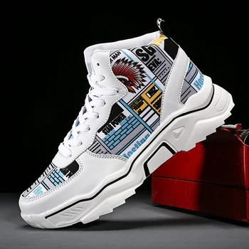 Брендовые мужские кроссовки с высоким берцем, удобные нескользящие баскетбольные кроссовки для мальчиков, вулканизированная обувь с принтом пары, крутая уличная спортивная обувь