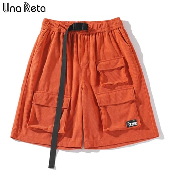 Вельветовые мужские шорты Una Reta, Новая летняя уличная одежда, шорты в стиле хип-хоп, эластичный пояс, большие размеры, свободные однотонные шорты для Хай-стрит.