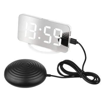 Вибрирующий будильник, цифровой зеркальный будильник с большим прозрачным экраном, регулируемой яркостью, двумя портами USB, режимом повтора
