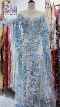 Горячие стразы Топ 3D Цветы Двухцветное платье для свадебной вечеринки Серия вышивки Европа Роскошные Тяжелые бусины Ткань высшего качества