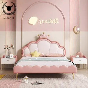 Детская кровать, Розовая кровать принцессы, 1,5 Современная Простая Легкая роскошная односпальная кровать длиной 1,2 м, сетка, Красная Мягкая кровать из крайней плоти