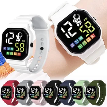 Детские цифровые часы со светодиодной подсветкой для мальчиков и девочек Спортивные водонепроницаемые смарт-часы с силиконовым ремешком Электронные наручные часы Многофункциональные часы