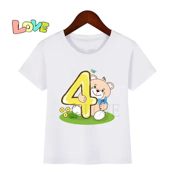 Детский медведь, день рождения № 1 ~ 9, Детская одежда с мультяшным принтом, футболки, забавные подарочные футболки с животными для мальчиков и девочек, детские футболки