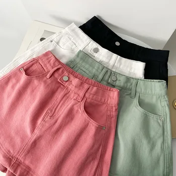 Джинсовая короткая юбка Женская 2023, Новая мода, Джинсовая хлопковая юбка-трапеция на молнии с высокой талией, разноцветные Универсальные широкие брюки