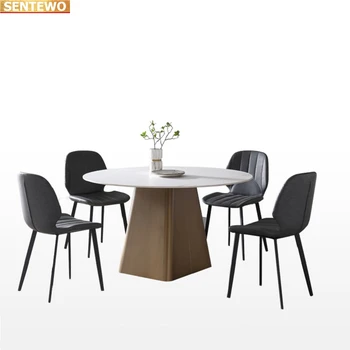 Дизайнерская роскошная круглая кухня из мраморной плиты обеденный стол с 6 стульями mesa furniture comedor marbre Нержавеющая сталь золотое основание