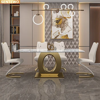 Дизайнерская роскошная столовая из мраморной плиты с обеденным столом на 4 6 стульев mesa de jantar tavoli marbre с золотой основой из нержавеющей стали