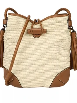 Женская сумка 2022, Новая женская соломенная сумка через плечо с бахромой и пряжкой на пуговицах, матовая сумка