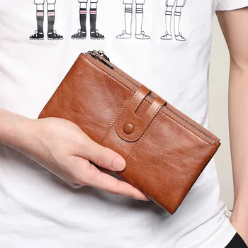 Женская сумочка из ретро-кожи корейской версии, модный мобильный телефон Baotou layer cowhide rfid, длинный кошелек