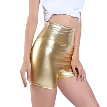 Женские блестящие металлизированные сексуальные шорты для танцев в стиле джаз, Черное золото, облегающие шорты для фитнеса с высокой талией, одежда для выступлений в стиле рейв-попой