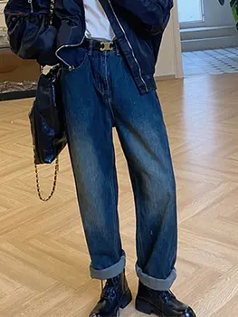 Женские мешковатые джинсы Circyy, винтажные выстиранные широкие брюки с высокой талией, Зима 2022, Новые Корейские модные повседневные свободные Прямые джинсы